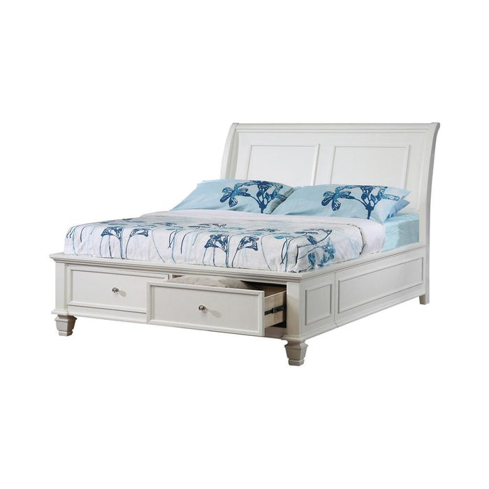 Selena Twin Sleigh Bed with Footboard Storage Cream White