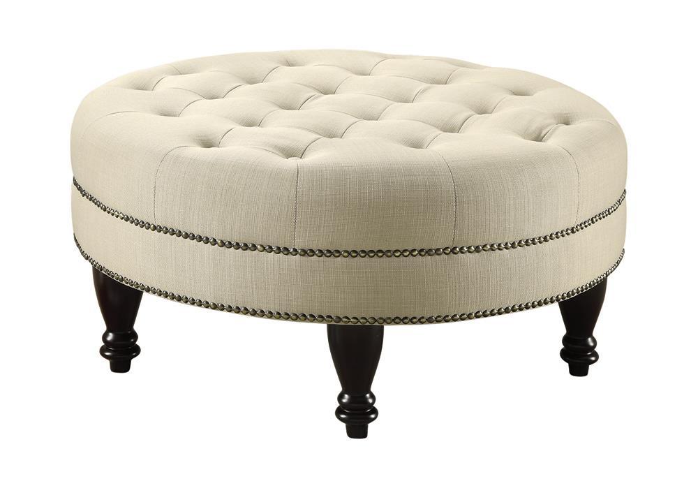 Elchin Round Upholstered Tufted Ottoman Oatmeal