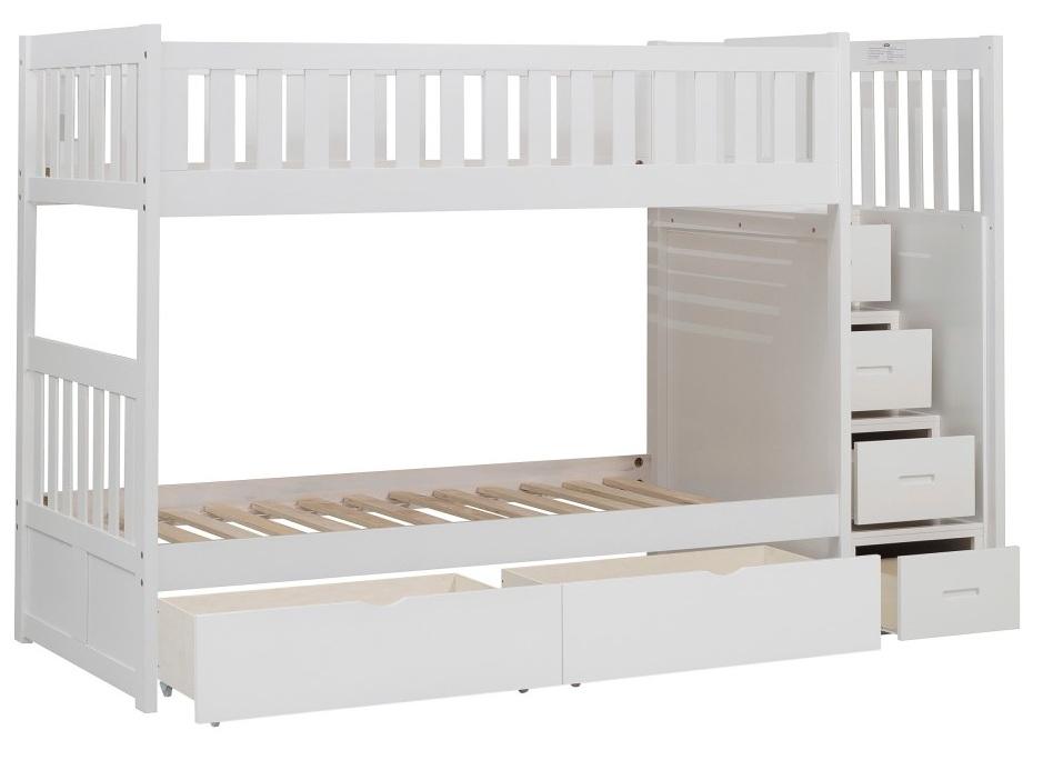 Homelegance Galen Bunk Bed w/ Reversible Step Storage and Storage Boxes in White B2053SBW-1*T