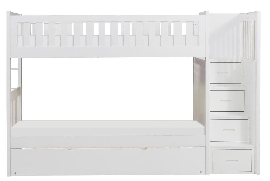 Homelegance Galen Bunk Bed w/ Reversible Step Storage and Twin Trundle in White B2053SBW-1*R image