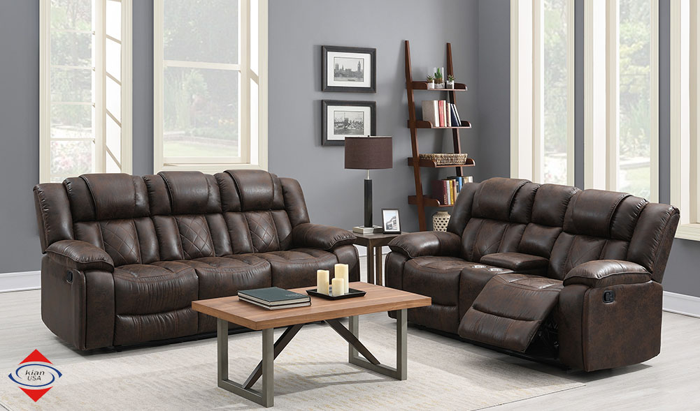 CHOCOLATE RECLINING SOFA AND LOVE SEAT SET